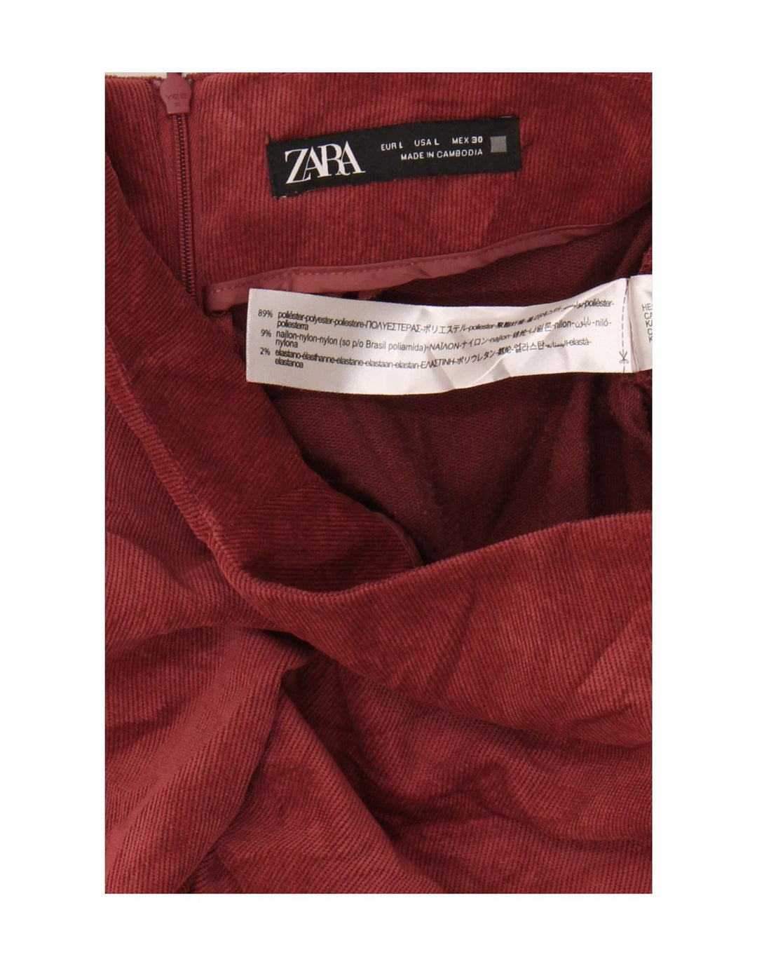 ZARA Womens Mini Corduroy Skirt Large W30 Burgundy Polyester Vintage Zara and Second-Hand Zara from Messina Hembry 