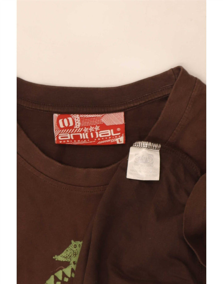 Animal Mens Graphic T-Shirt Top Large Marron Coton