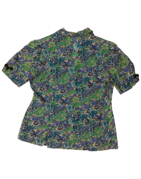 vintage Femme Chemise à manches courtes Blouse UK 14 Grand Acétate Floral Vert