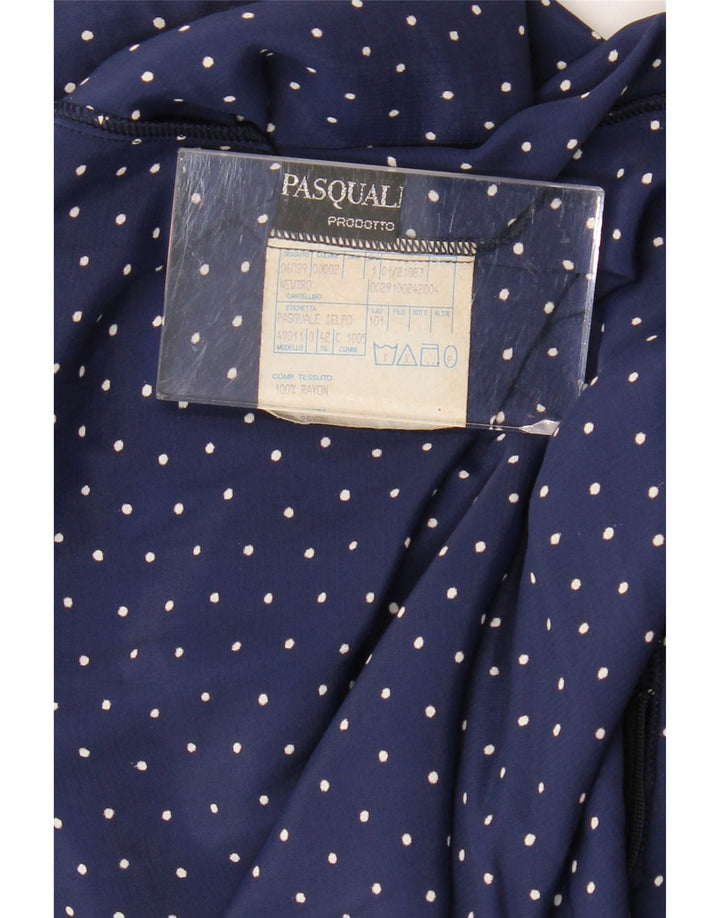 VINTAGE Robe Maxi Femme IT 42 Rayonne Tachée Bleu Marine Moyen