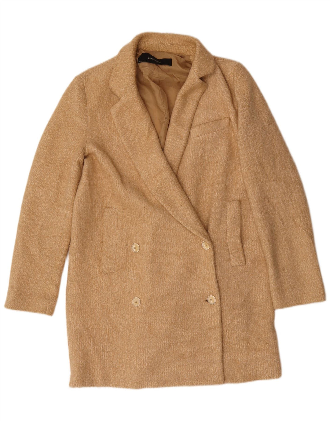 Zara Manteau croisé surdimensionné pour femme UK 10 Petit polyester beige