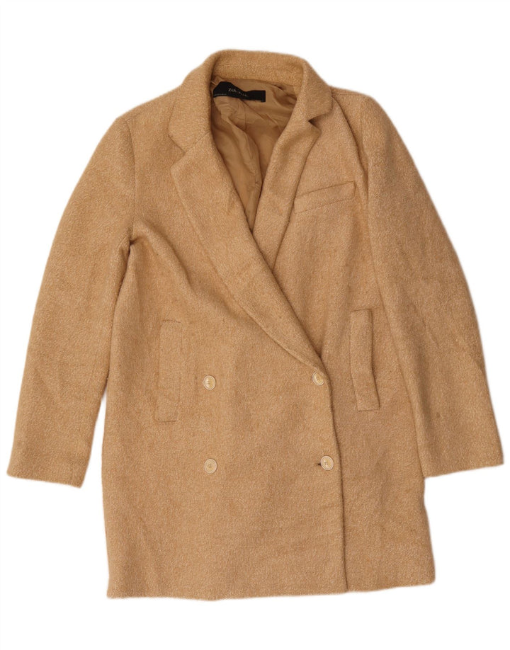 Zara Manteau croisé surdimensionné pour femme UK 10 Petit polyester beige