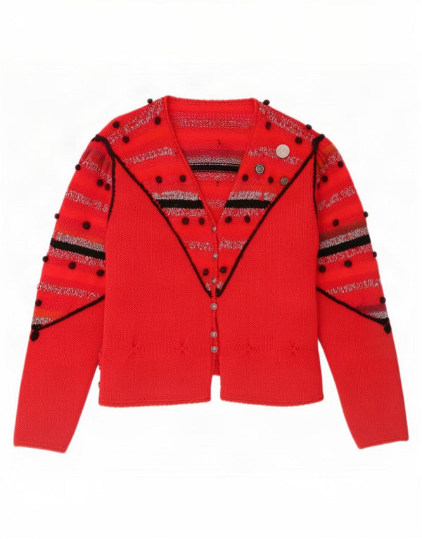 vintage Womens Cardigan Sweater UK 10 Petit Rayé Rouge