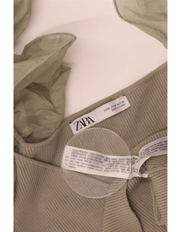 Zara Womens Crop Blouse Top UK 12 Medium Beige Viscose
