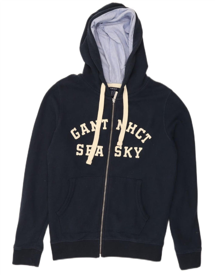 GANT Pull à capuche zippé graphique pour hommes, petit coton bleu marine