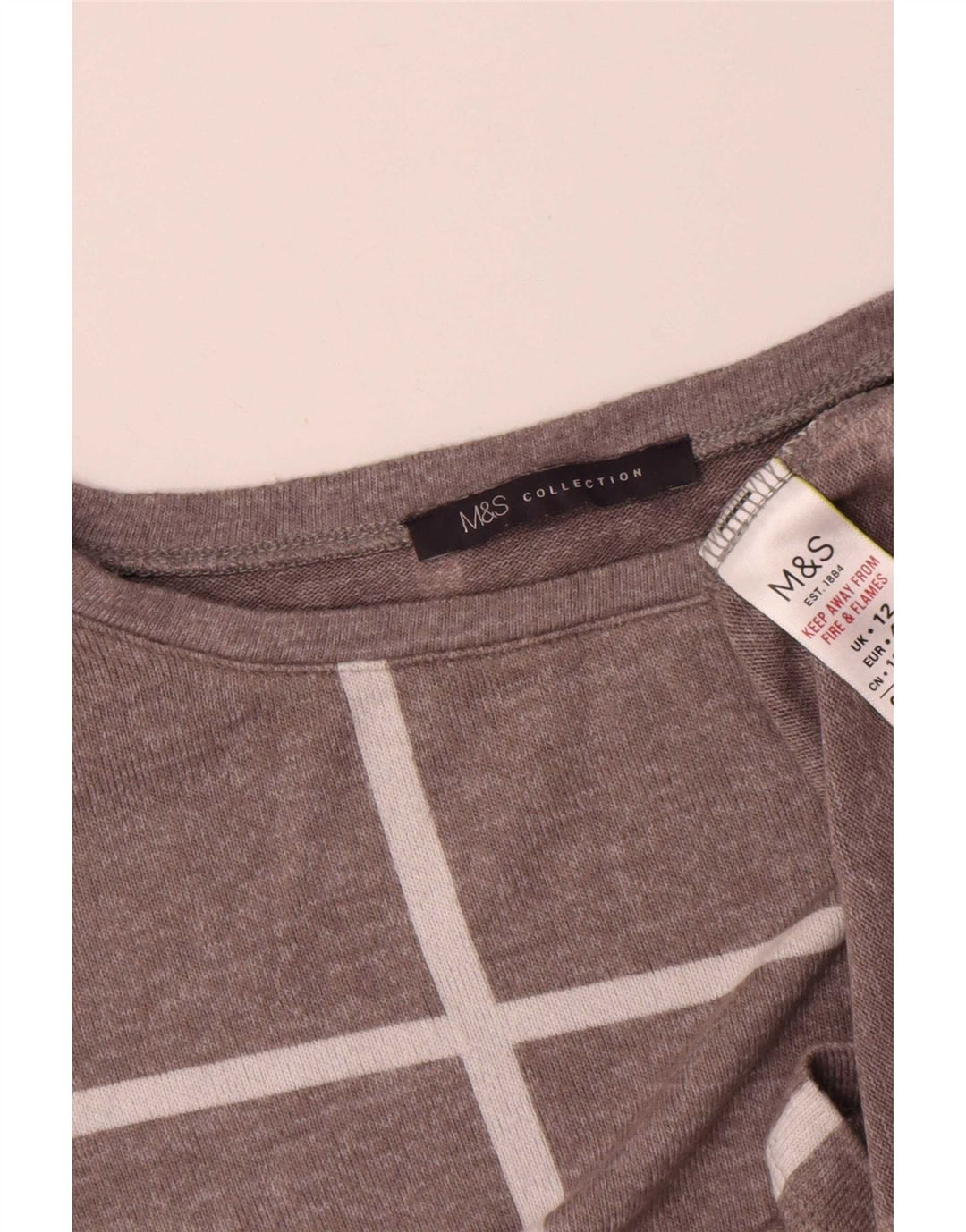 Marks & Spencer Haut à manches longues pour femme UK 42 Gris moyen à carreaux Viscose