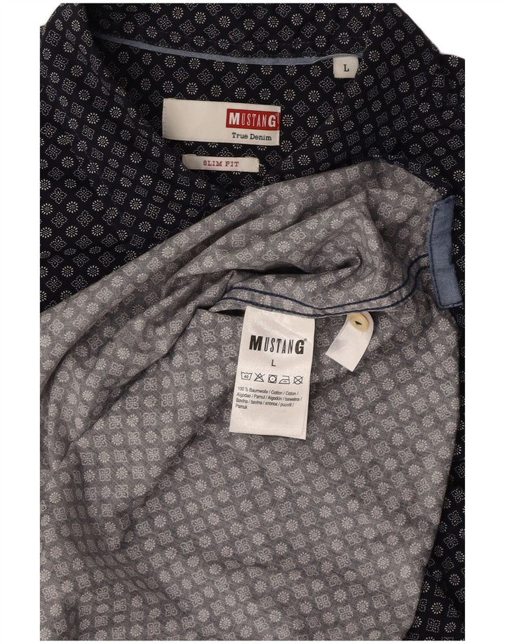 MUSTANG Chemise Slim Fit à Manches Courtes pour Homme en Coton Floral Bleu Marine