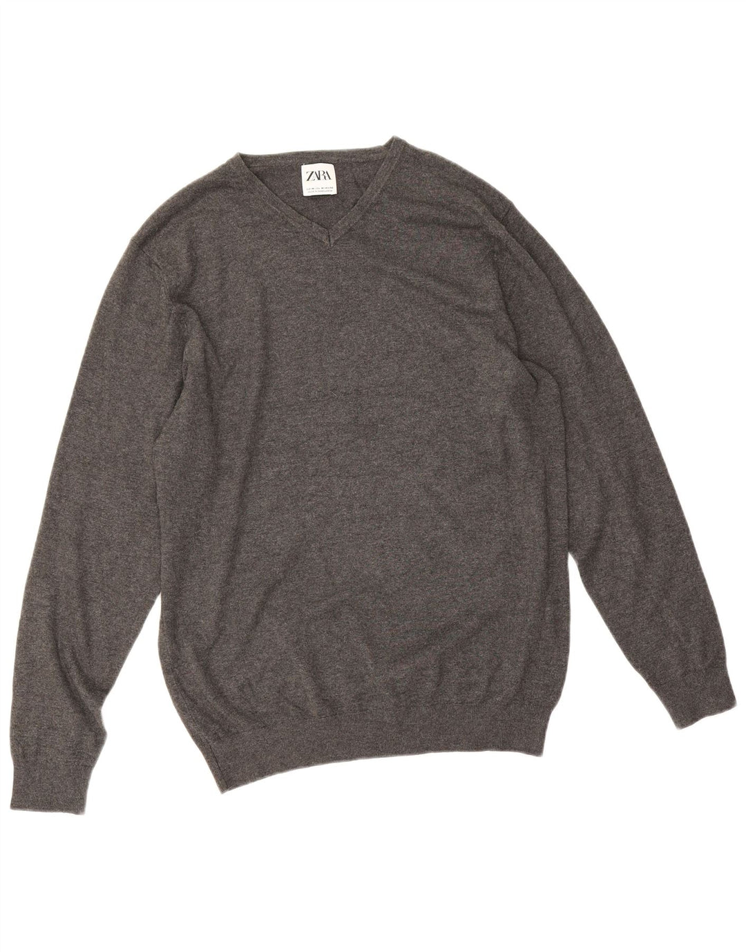 Zara Pull Col V Homme Gris Moyen Viscose