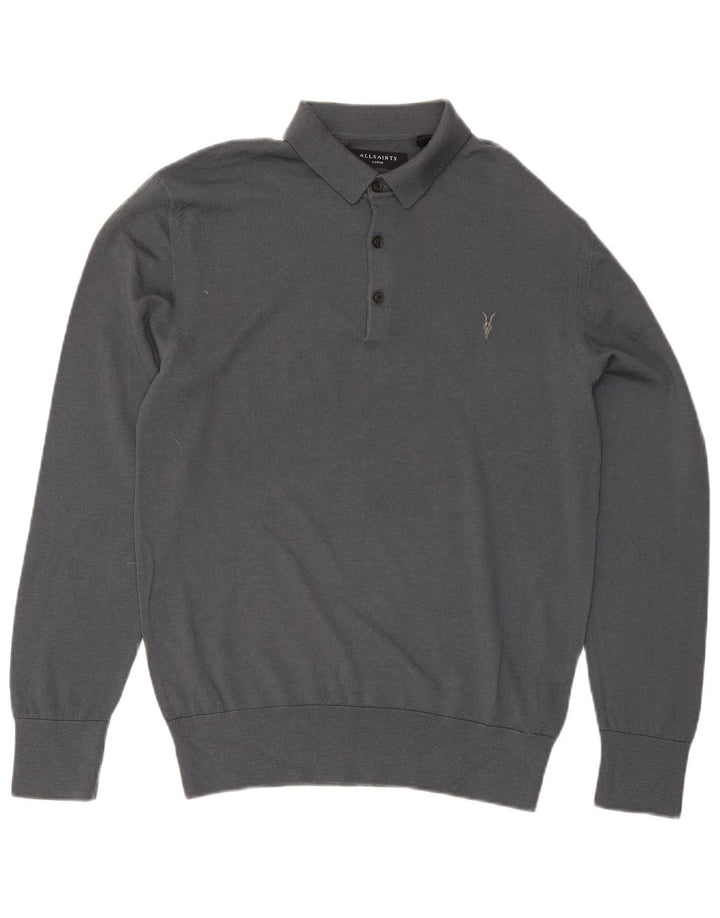 All Saints Pull à col polo pour homme en laine gris moyen