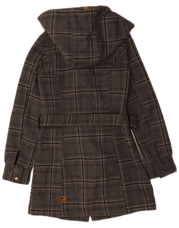 KHUJO Manteau à capuche pour femme UK 42 en laine à carreaux gris moyen