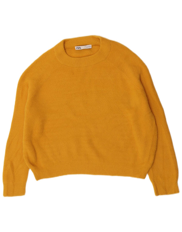 Zara Pull à col rond pour femme UK 14 Nylon jaune moyen