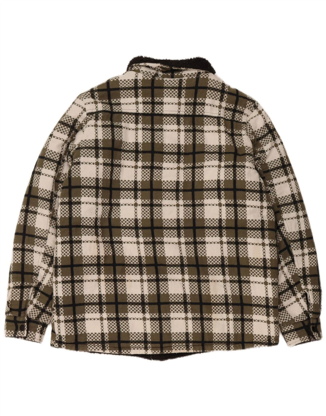 VINTAGE Veste Sherpa Femme UK 16 Grand Carreau Vert