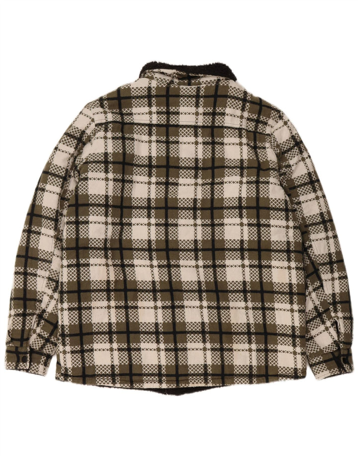 VINTAGE Veste Sherpa Femme UK 16 Grand Carreau Vert