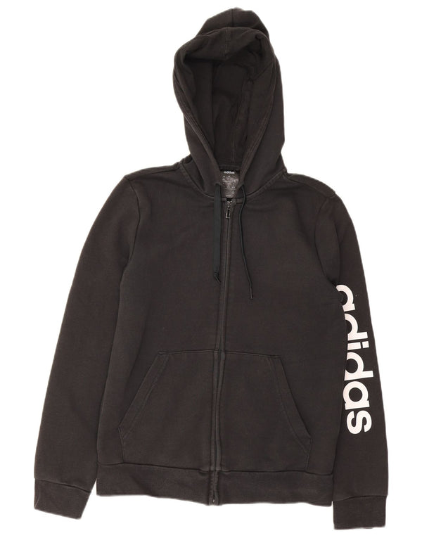 Adidas Pull à capuche zippé graphique pour femme UK 12/14 Coton noir moyen