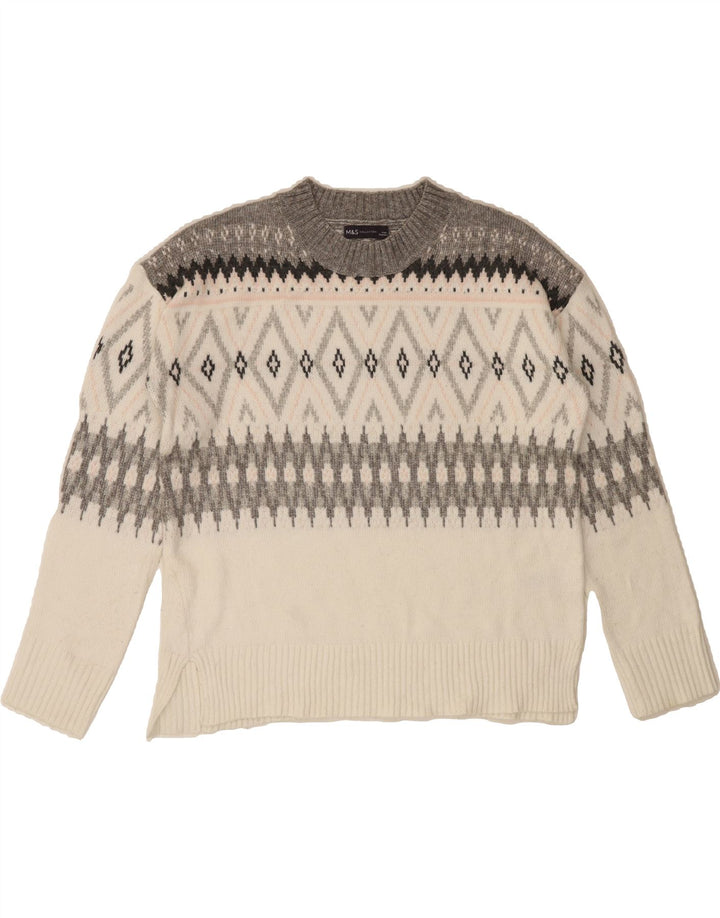 MARKS & SPENCER Womens Crew Neck Jumper Sweater UK 14 Medium White Vintage Marks & Spencer and Second-Hand Marks & Spencer from Messina Hembry 
