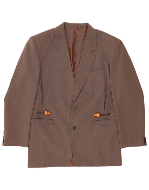 vintage Homme 2 Bouton Blazer Veste UK 36 Petit Gris Polyester