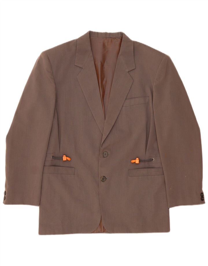 vintage Homme 2 Bouton Blazer Veste UK 36 Petit Gris Polyester