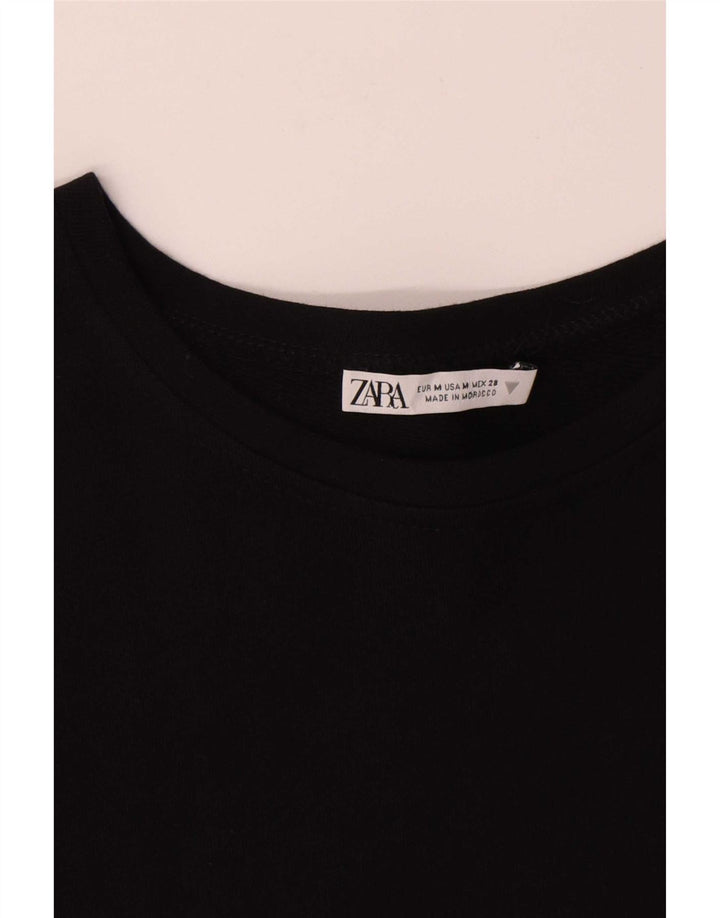 Zara Womens Blouse Top UK 14 Moyen Noir Rayé Coton
