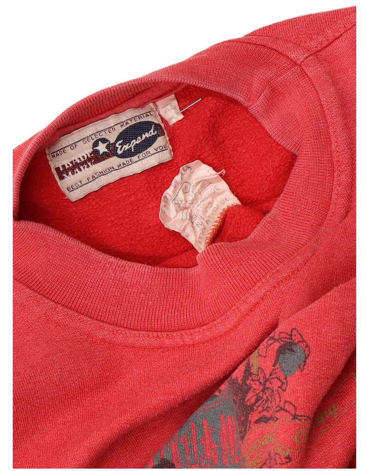 VINTAGE Femme Sweat-shirt graphique surdimensionné Jumper UK 18 XL Coton Rouge