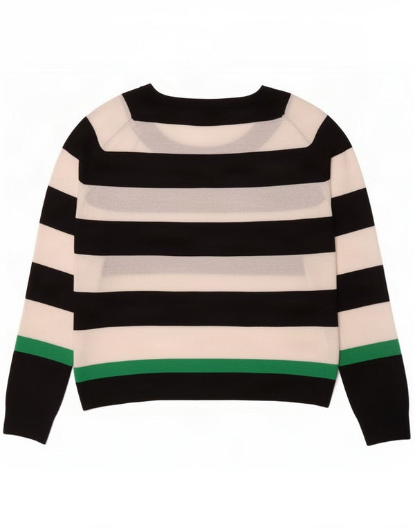 Zara Womens Boat Neck Jumper Sweater UK 14 Medium Black Striped Viscose