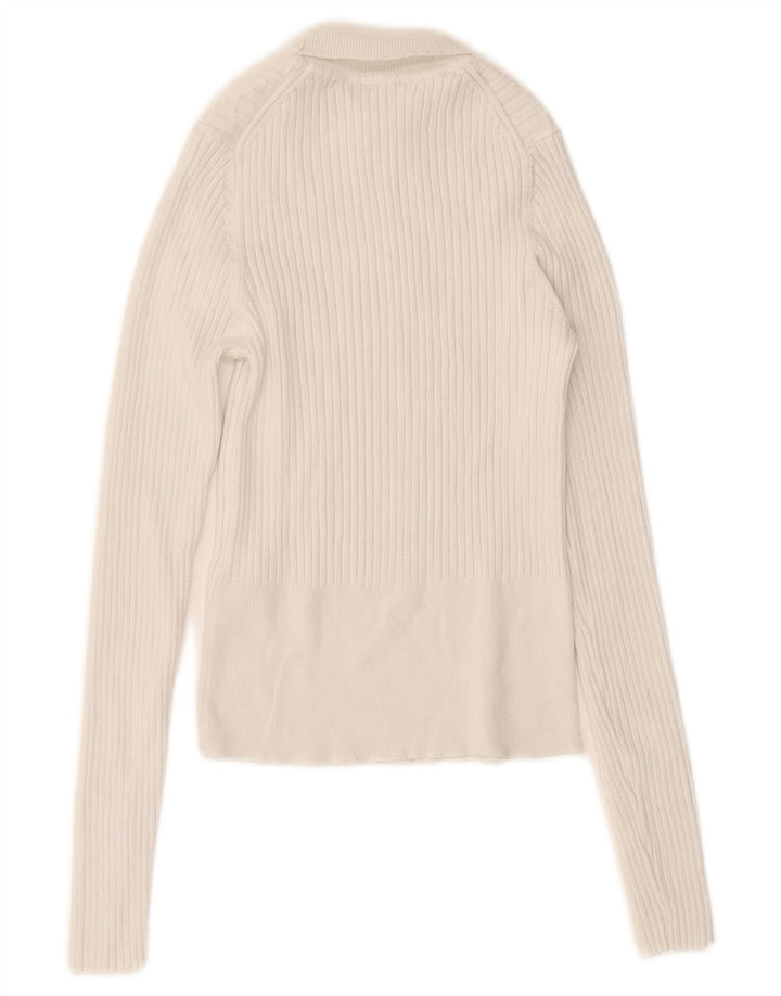 Zara Pull court à col roulé pour femme UK 12 Viscose blanc moyen