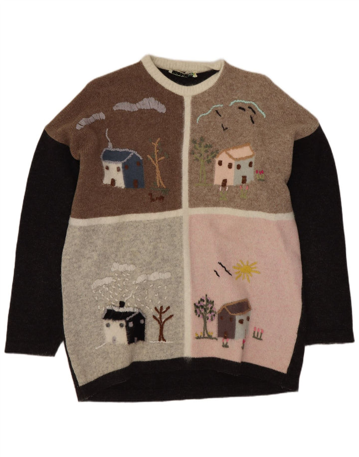 Cecilia Benetti Pull à col rond pour femme UK 16 Large Gris Laine d'agneau