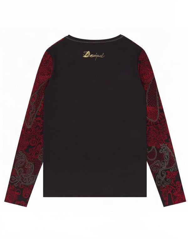 Desigual Haut graphique à manches longues pour femme UK 12 Medium Noir Paisley Viscose