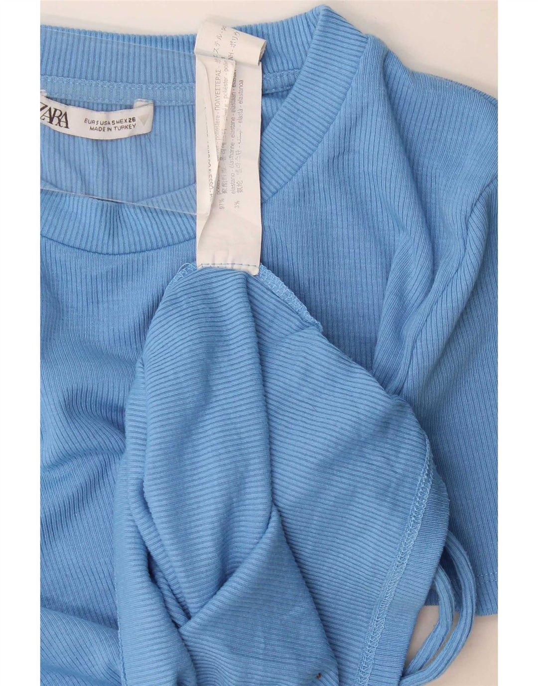 Zara Womens Crop T-Shirt Top UK 8 Petit Bleu Polyester