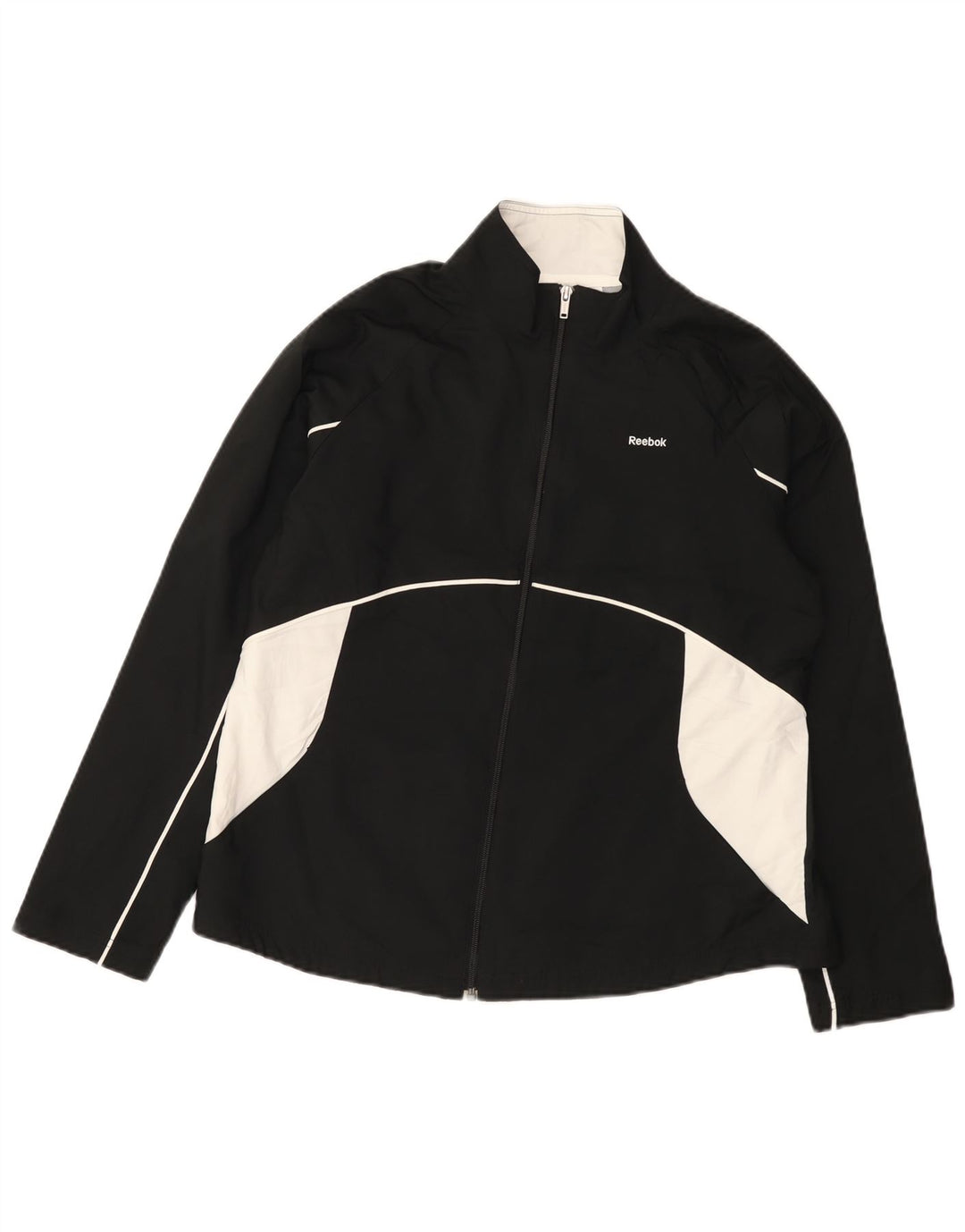 Reebok Veste de survêtement pour femme UK 16 Large Noir Colorblock Polyester
