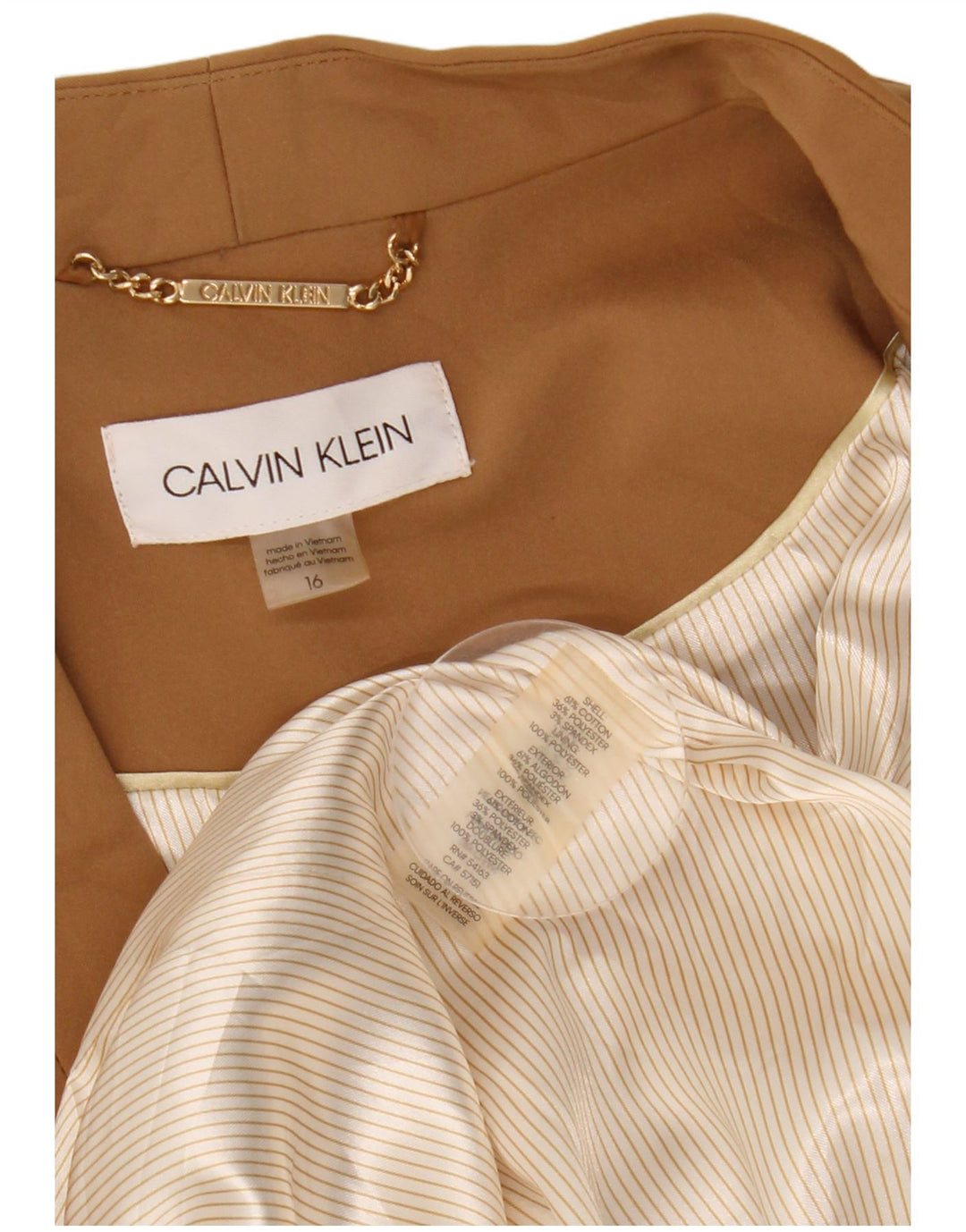 CALVIN KLEIN Veste blazer à manches 3/4 pour femme 1 bouton US 16 XL Beige