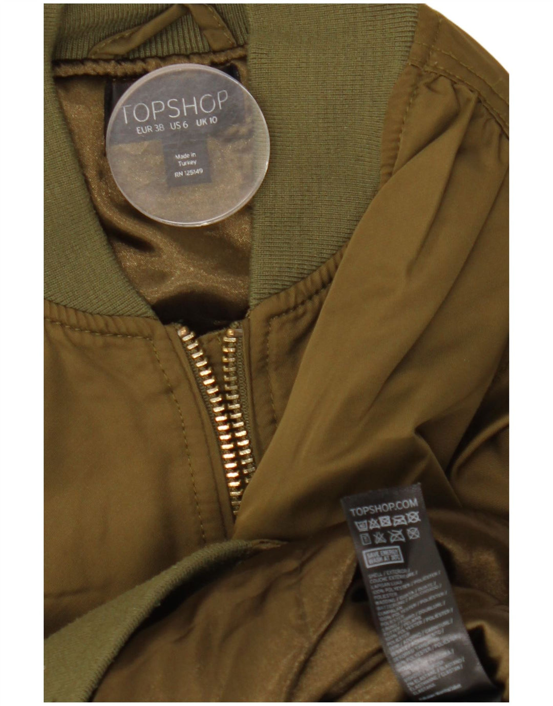 TOPSHOP Veste Bomber Oversize Femme UK 10 Petit Kaki Polyester