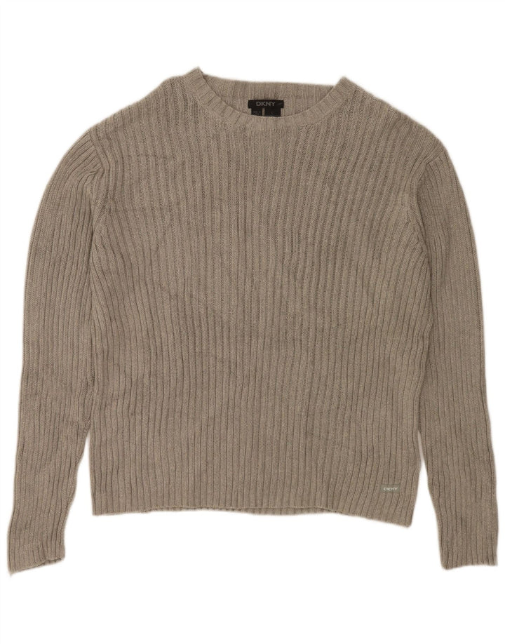 DKNY Pull col bateau pour femme UK 16 Large Gris Coton