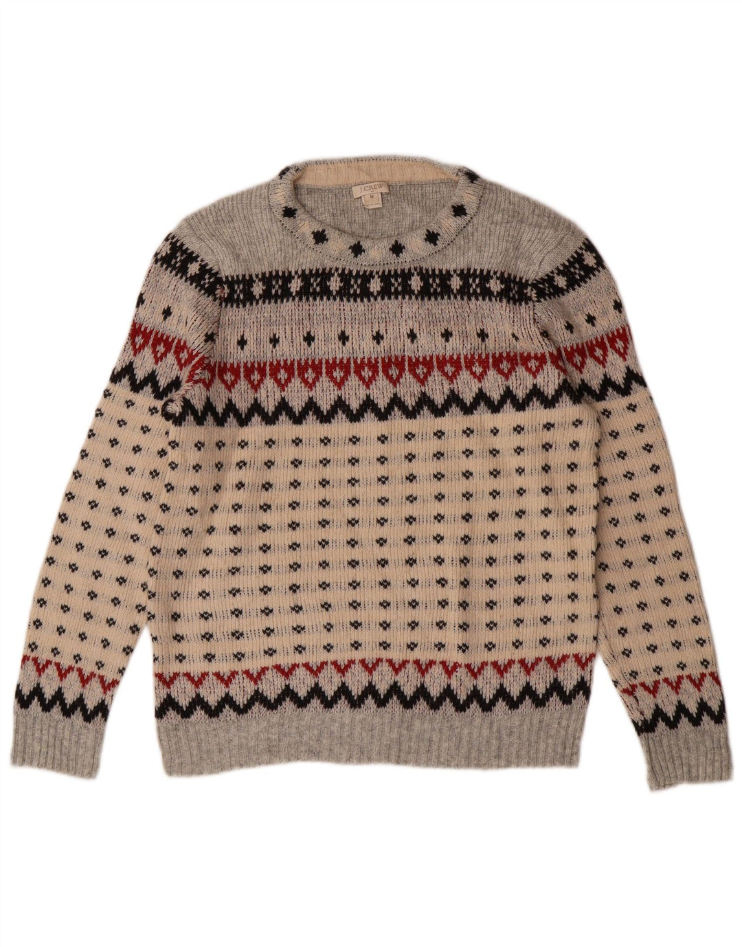 J. CREW Pull à col rond pour femme UK 12 Gris moyen Fair Isle