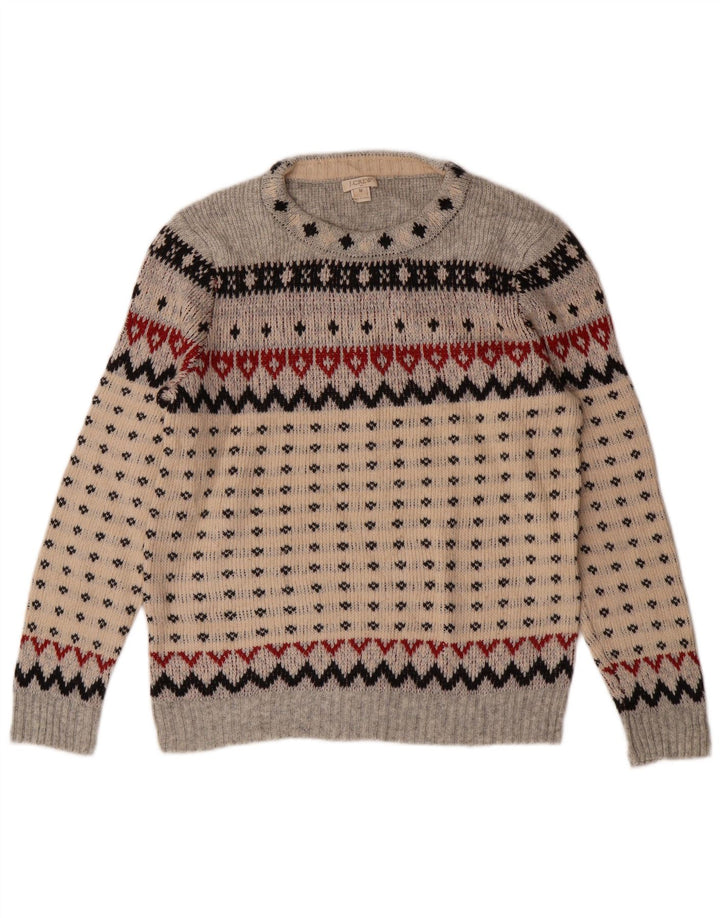 J. CREW Pull à col rond pour femme UK 12 Gris moyen Fair Isle