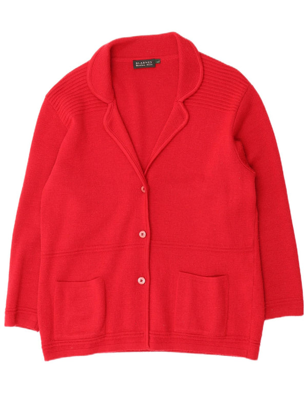 Blarney Woollen Mills Pull cardigan pour femme UK 16 Grande laine rouge