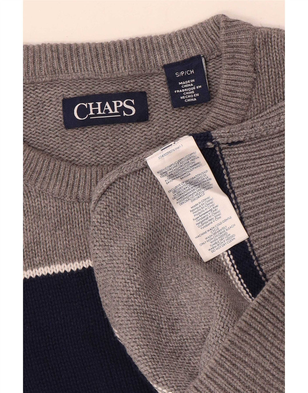 Chaps Pull col rond homme petit coton rayé gris