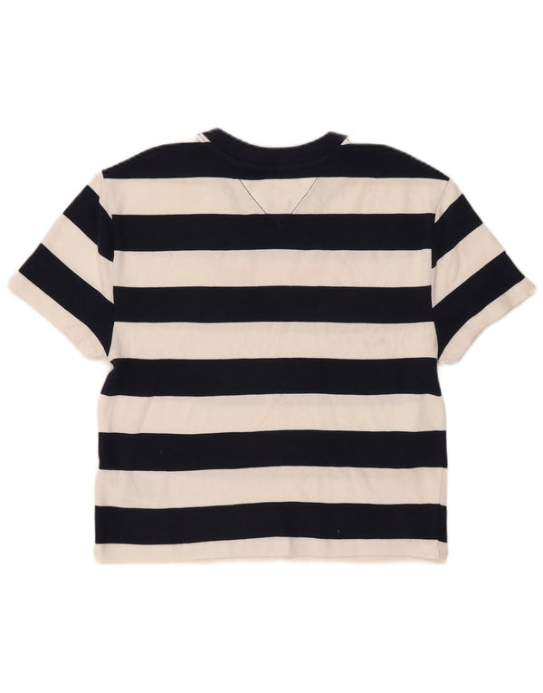Tommy Hilfiger Womens Graphic T-Shirt Top UK 4 XS Navy Blue Striped Cotton