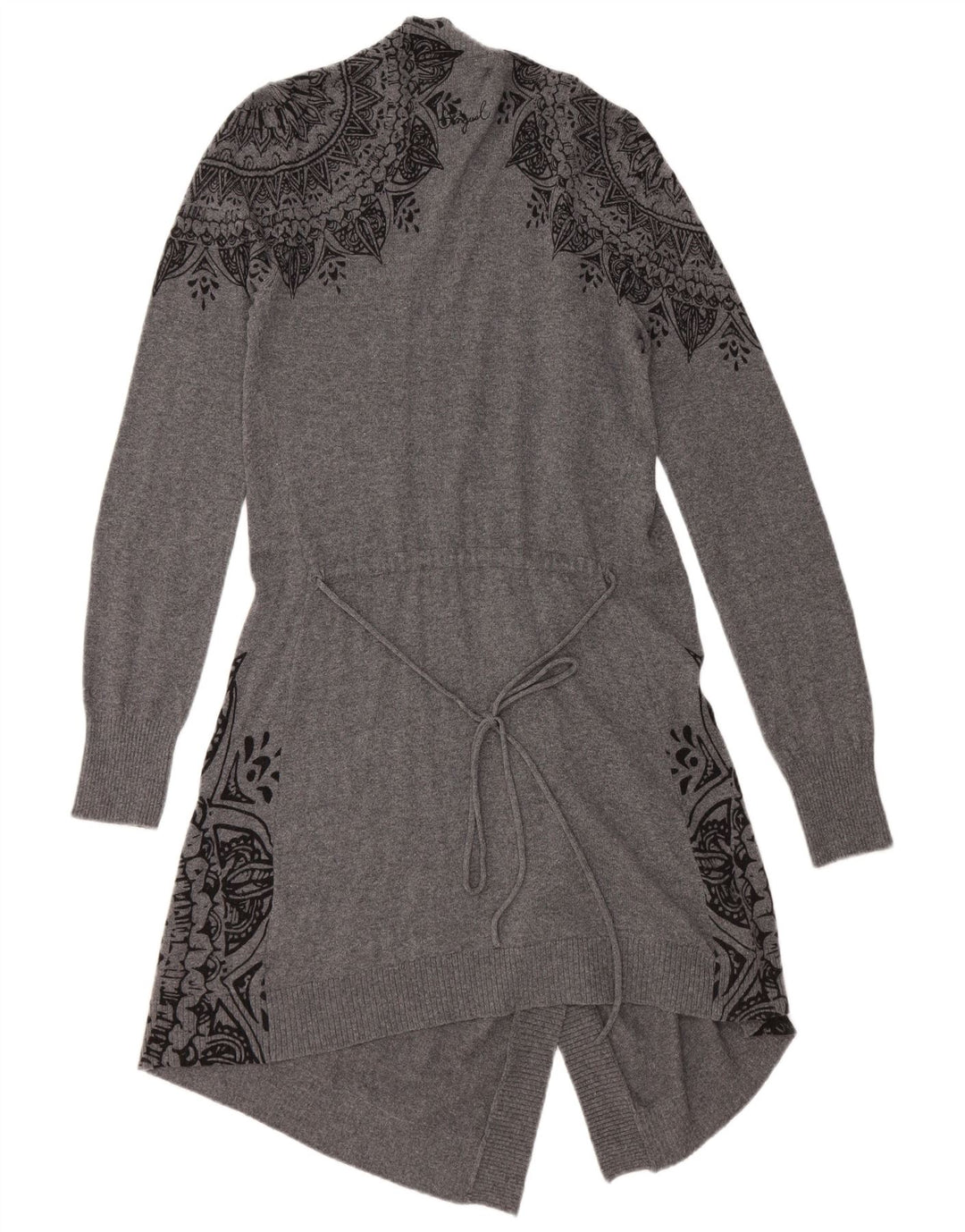 DESIGUAL Pull cardigan ouvert long pour femme UK 12 Gris moyen floral