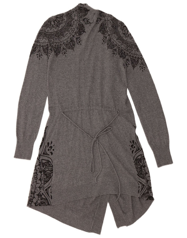 DESIGUAL Pull cardigan ouvert long pour femme UK 12 Gris moyen floral