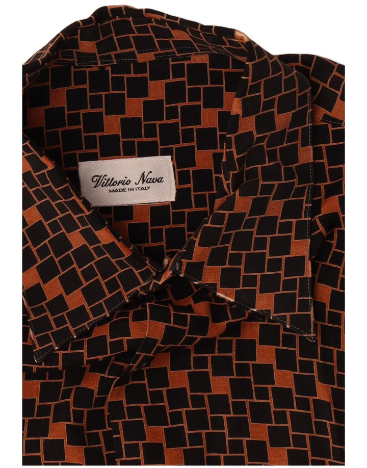 vintage Chemise à manches courtes pour hommes Grand Marron Géométrique