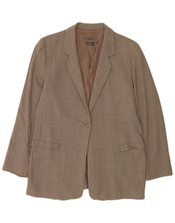 Zara Veste Blazer 1 Bouton Femme EU 44 XL Laine Marron