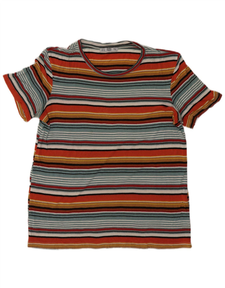 Zara Femme T-Shirt Top UK 12 Medium Multicolore Rayé Viscose
