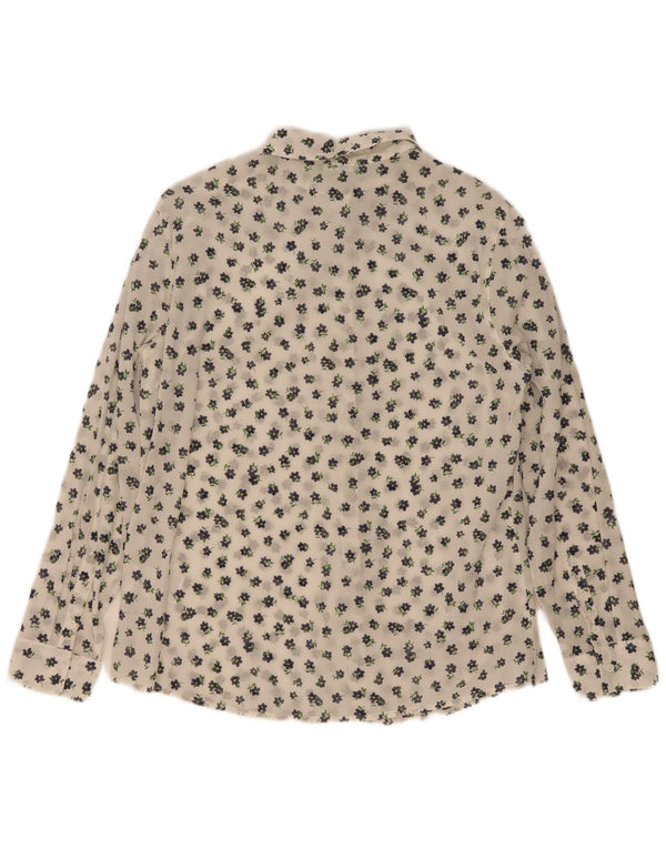 Benetton Chemise Femme UK 16 Large Blanc Floral Coton