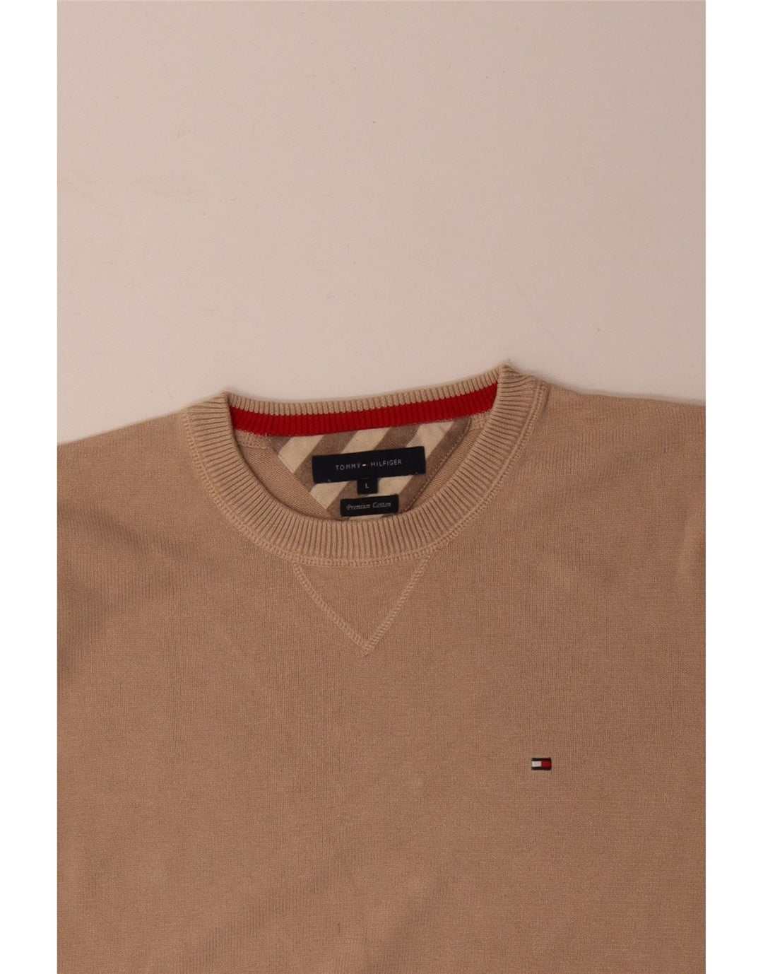 TOMMY HILFIGER Pull à col rond pour homme Large en coton beige