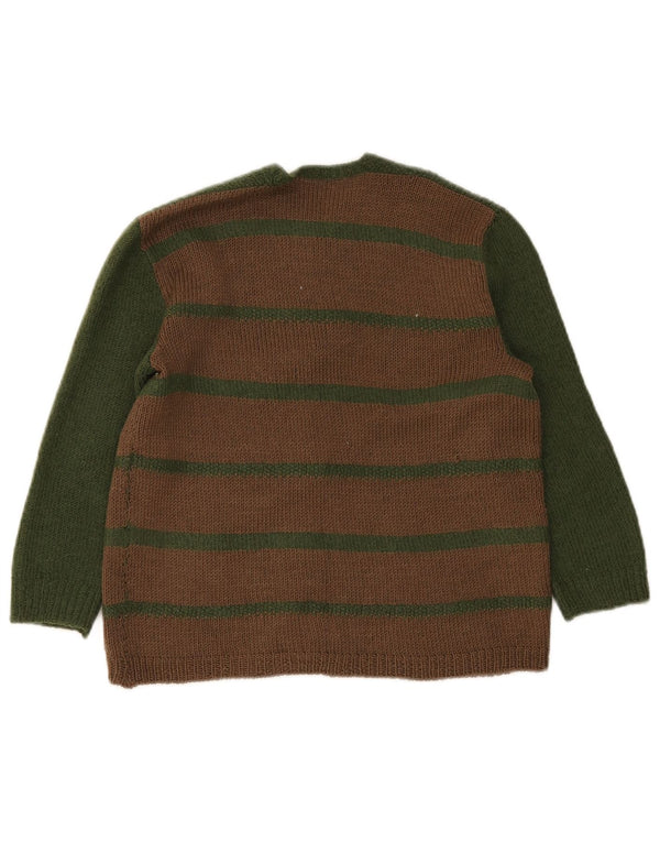 Pull Cardigan Vintage Filles 11-12 Ans Rayé Marron
