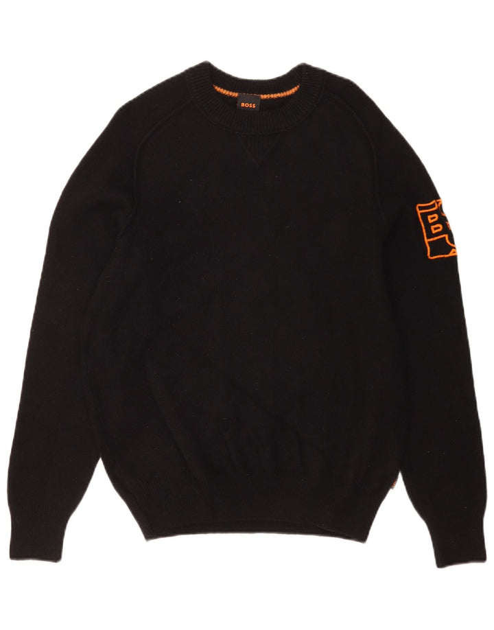 Hugo Boss Pull ras du cou graphique en coton noir moyen homme