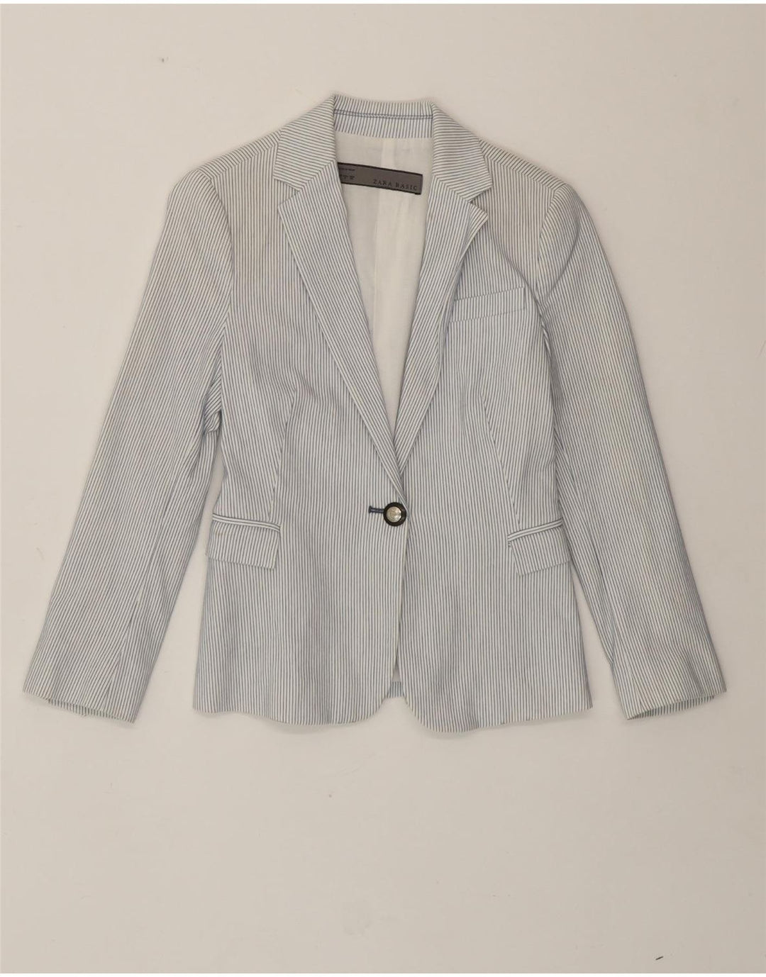 Zara Womens 1 Button Blazer Jacket UK 10 Petit coton blanc à fines rayures