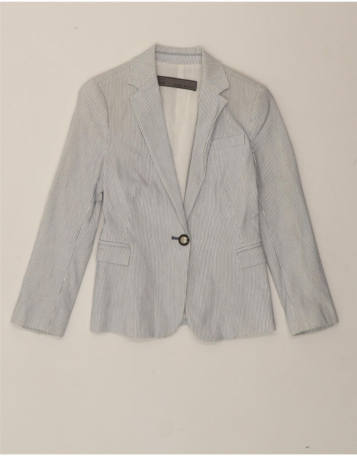 Zara Womens 1 Button Blazer Jacket UK 10 Petit coton blanc à fines rayures