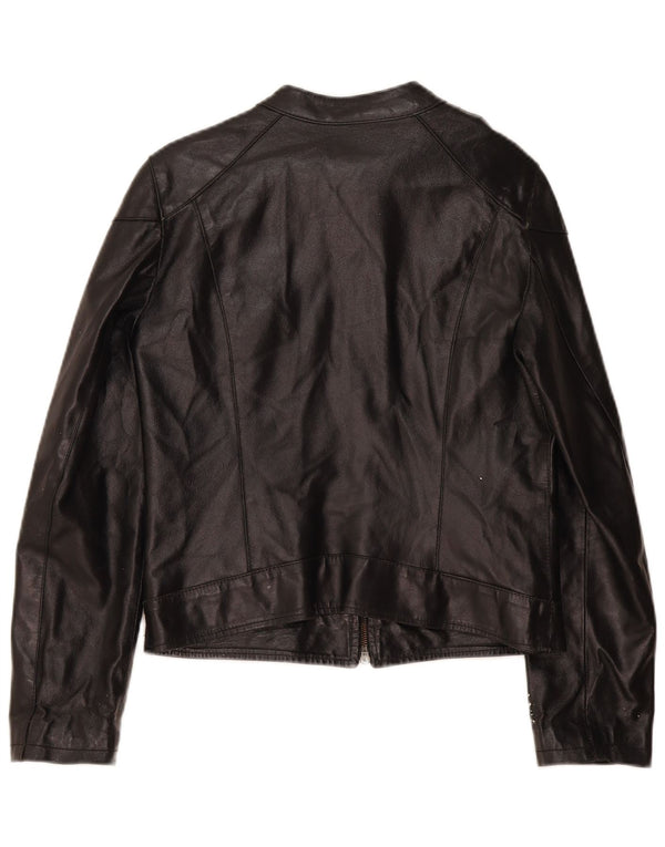 Viamaestra Veste de motard en cuir court pour femme UK 12 Noir moyen