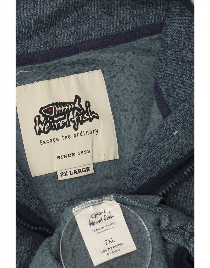 Weird Fish Sweat-shirt à col zippé pour homme 2XL en polyester moucheté bleu